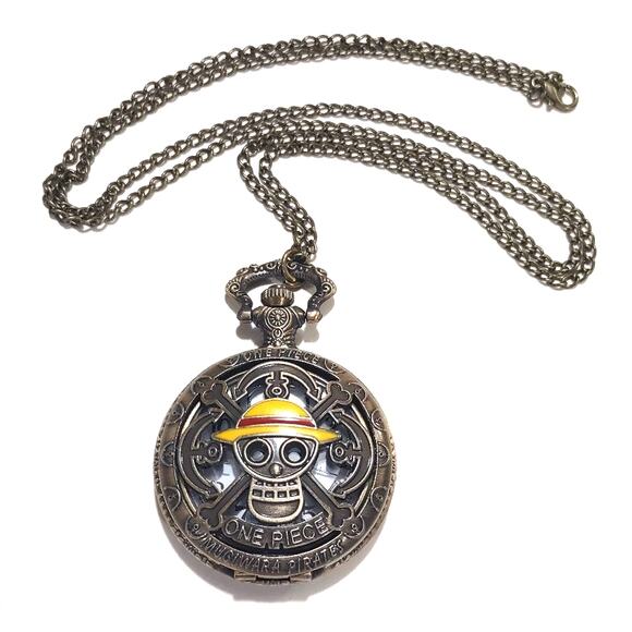 One Piece Pocket Watch Gold Bronze Pirate Anime Necklace Clock Christmas Gift - Picture 1 of 14